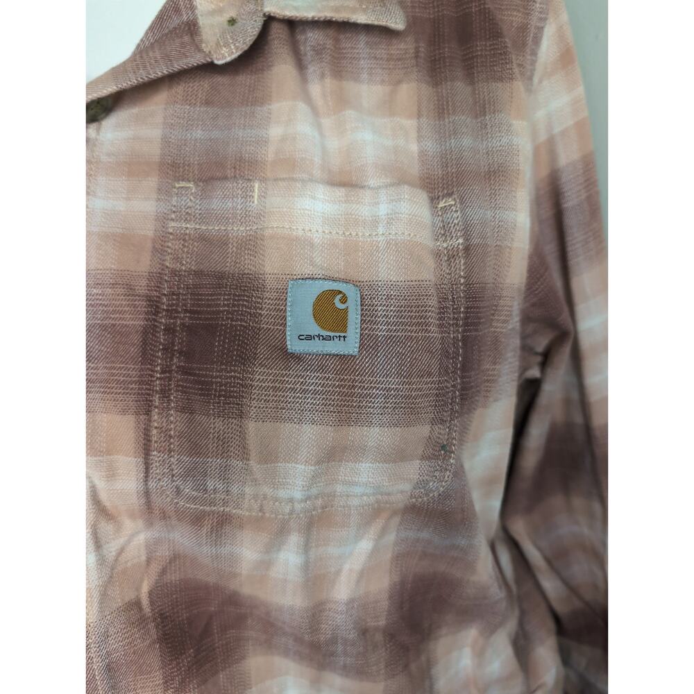Carhartt rugged flex loose fit pink plaid button up sz M - Picture 2 of 10